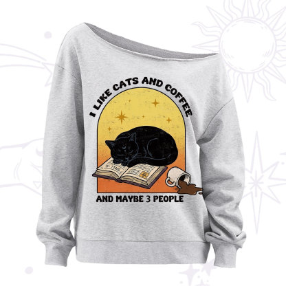 Purplehecate I Like Cats And Coffee Off The Shoulder Sweatshirt