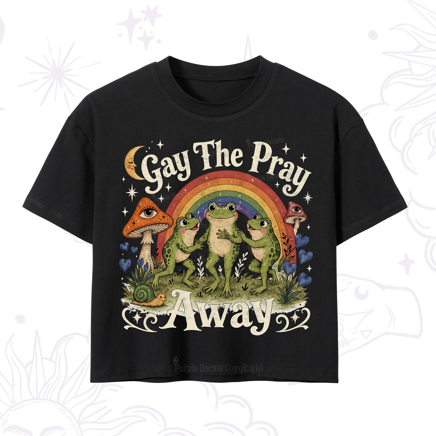 Purplehecate Gay The Pray Away Frog Pride Crop T-Shirt