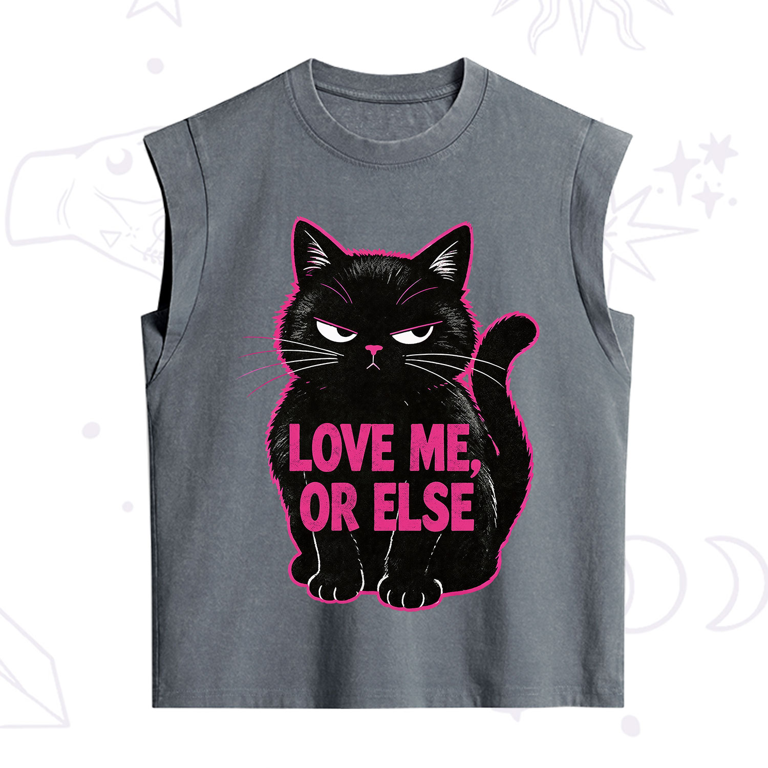 Purplehecate Grumpy Black Cat Love Me or Else Vintage Washed Tank