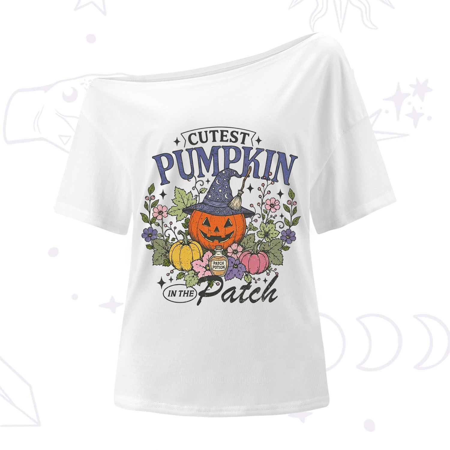 Purplehecate Cutest Pumpkin in the Patch Halloween One Shoulder T-Shirt