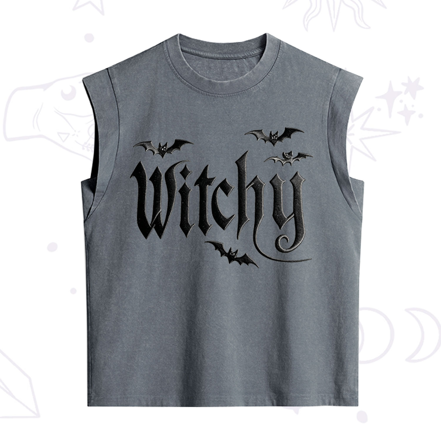 Purplehecate Gothic Bat Embroidered Vintage Washed Tank