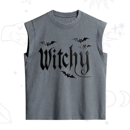 Purplehecate Gothic Bat Embroidered Vintage Washed Tank