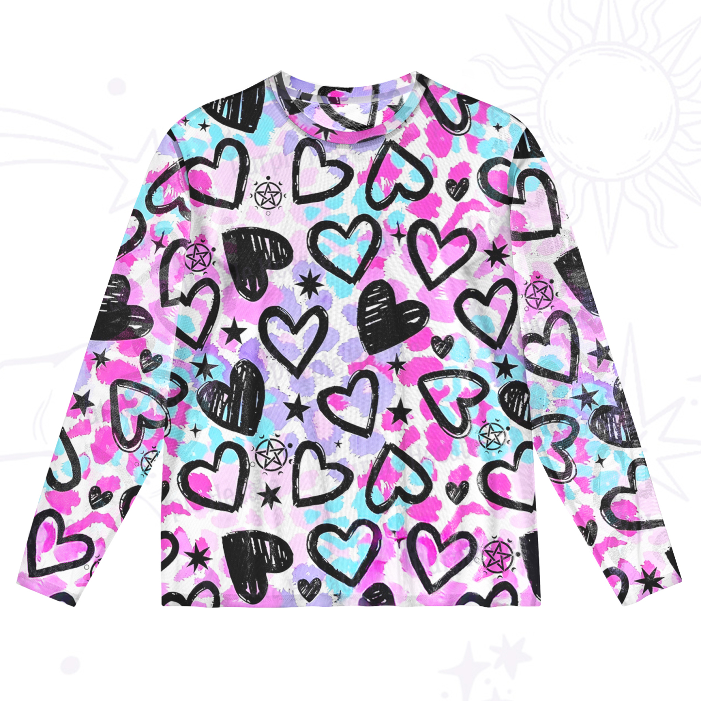 Purplehecate Sweet Yet Spooky Skull Heart Mesh Long Sleeve Top