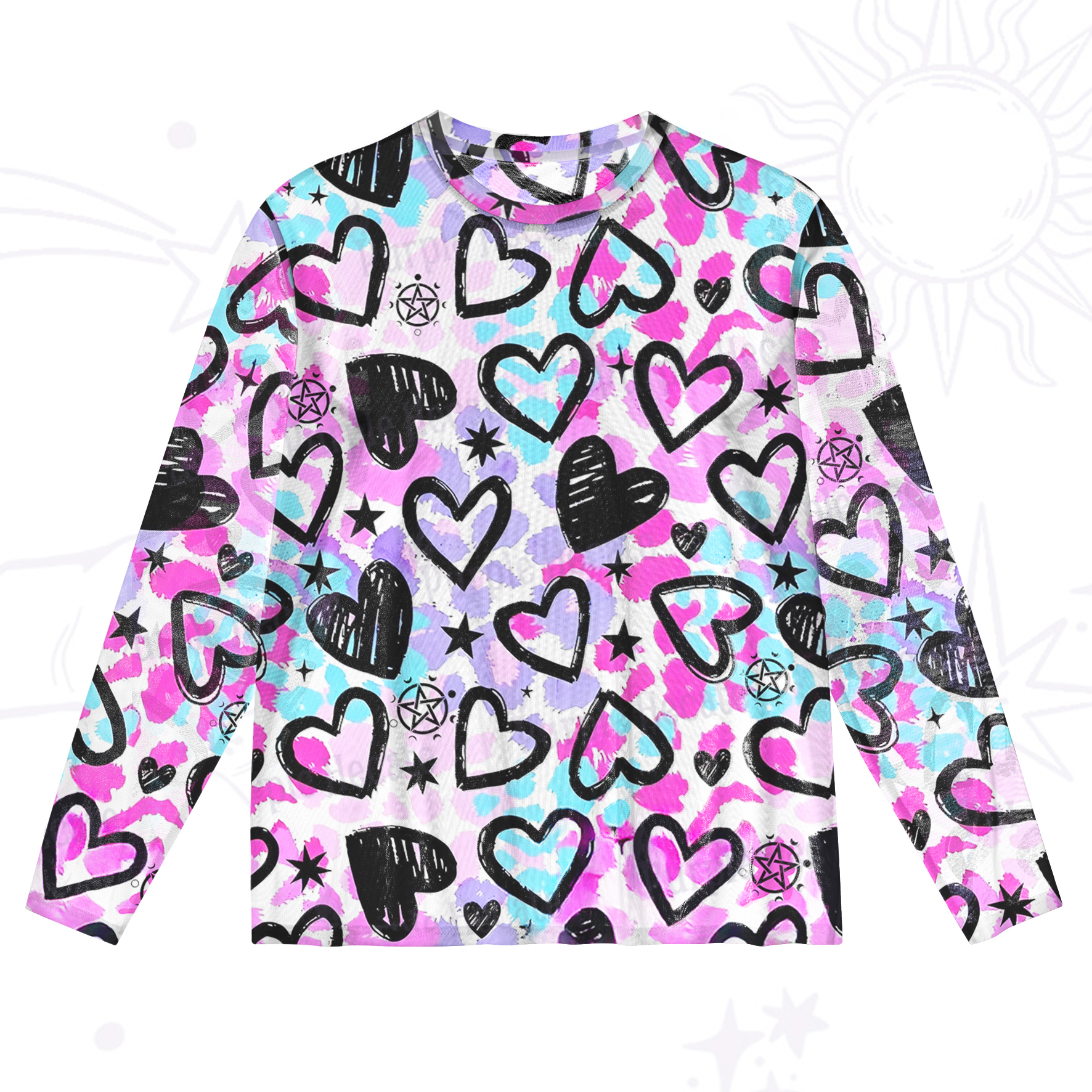 Purplehecate Sweet Yet Spooky Skull Heart Mesh Long Sleeve Top