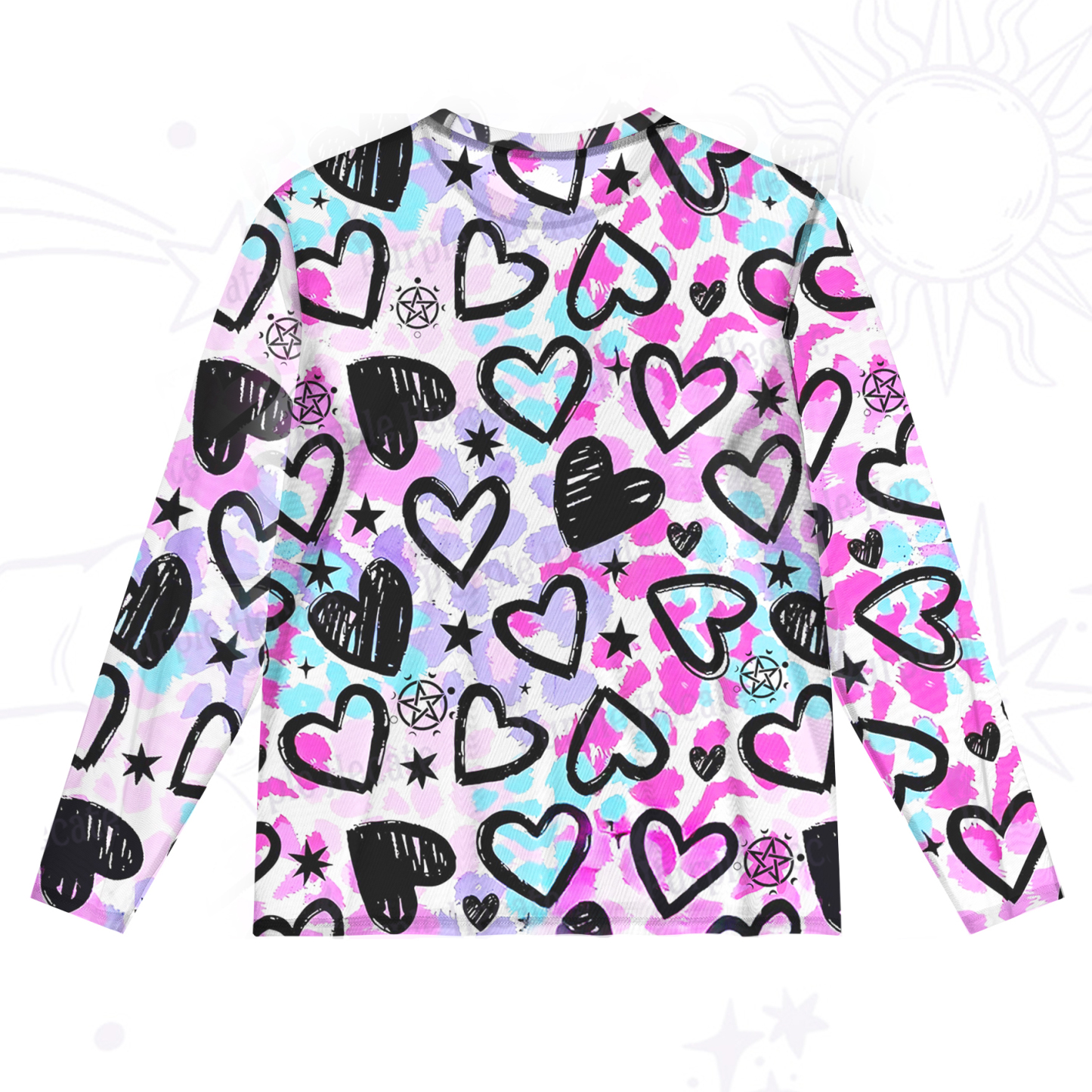 Purplehecate Sweet Yet Spooky Skull Heart Mesh Long Sleeve Top