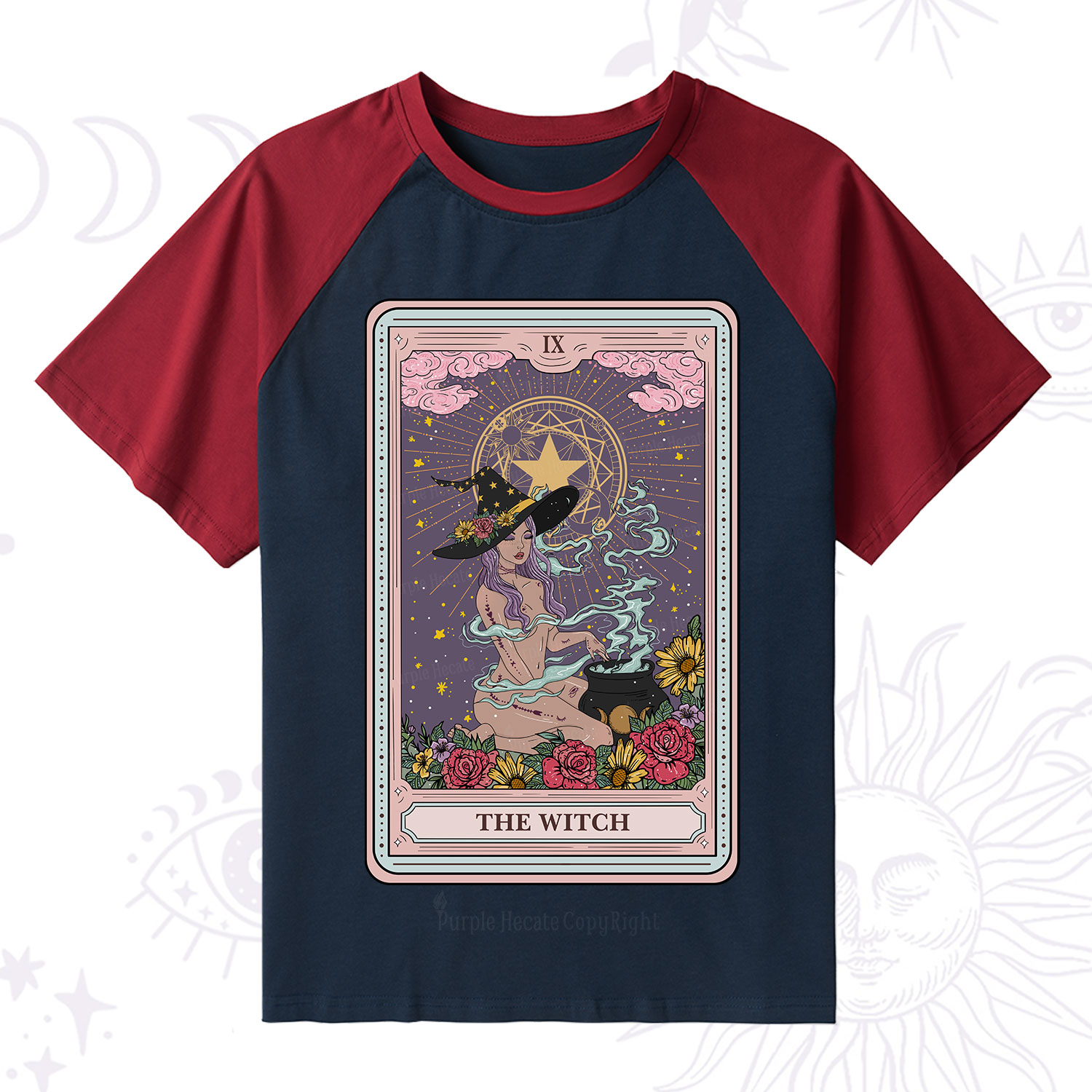 Purplehecate The Witch Tarot Raglan Short Sleeve T‑Shirt