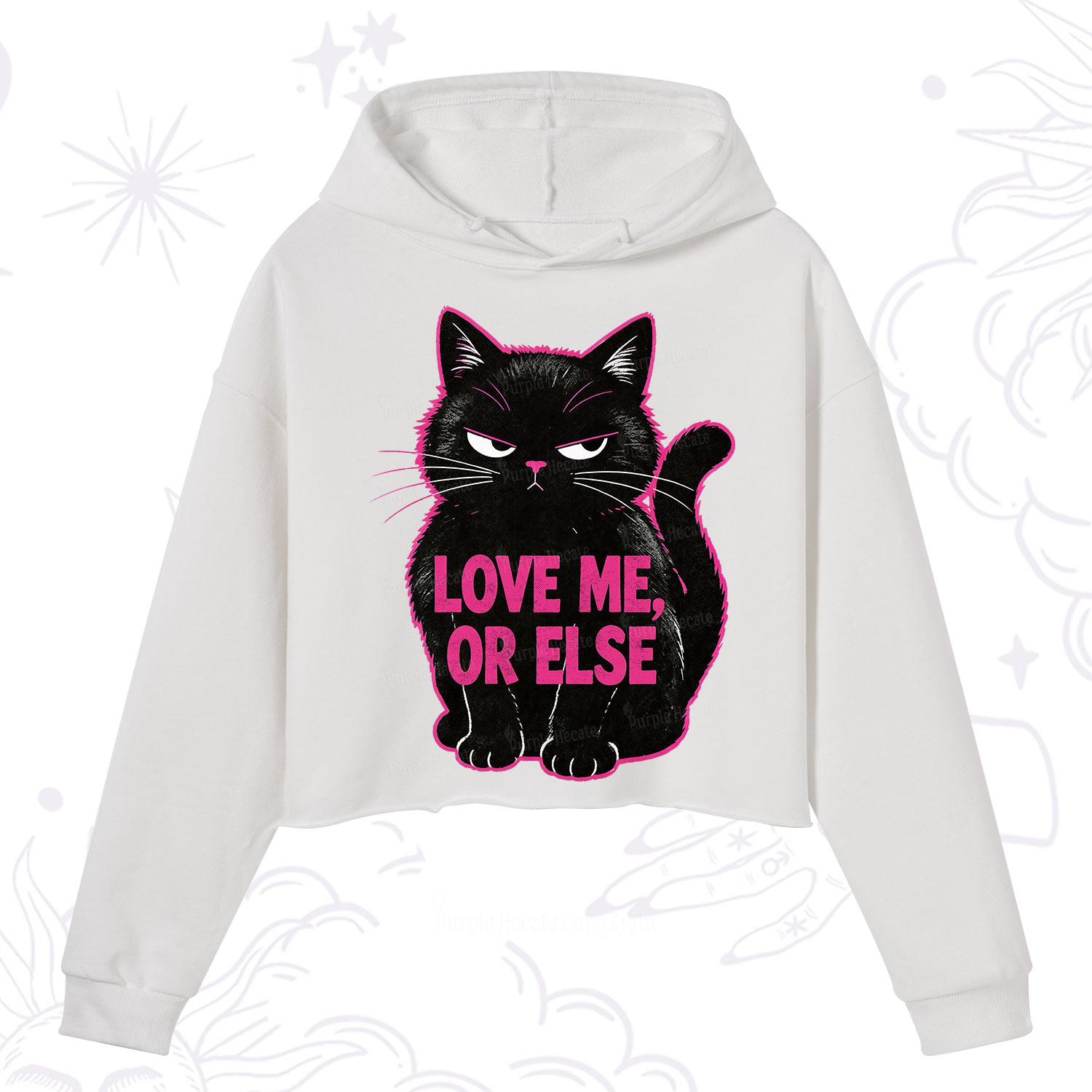 Purplehecate Grumpy Black Cat Love Me or Else Crop Hoodie