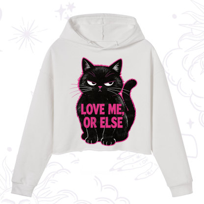 Purplehecate Grumpy Black Cat Love Me or Else Crop Hoodie