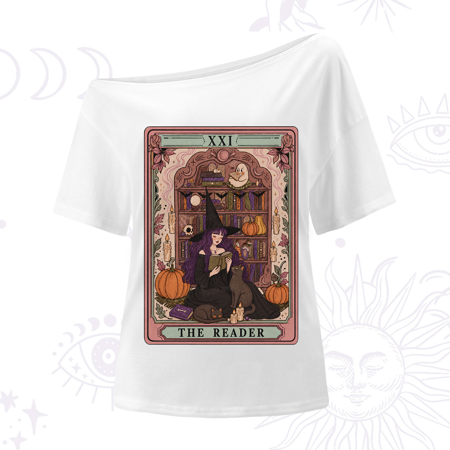 Purplehecate The Reader Tarot Bookish Witch One Shoulder T-Shirt
