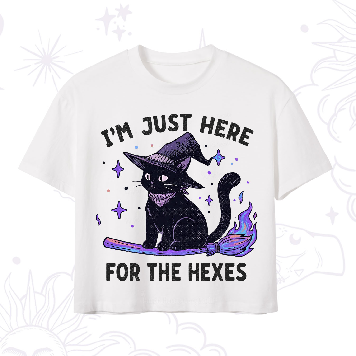Purplehecate I'm Just Here for the Hexes Witch Cat Crop T-Shirt