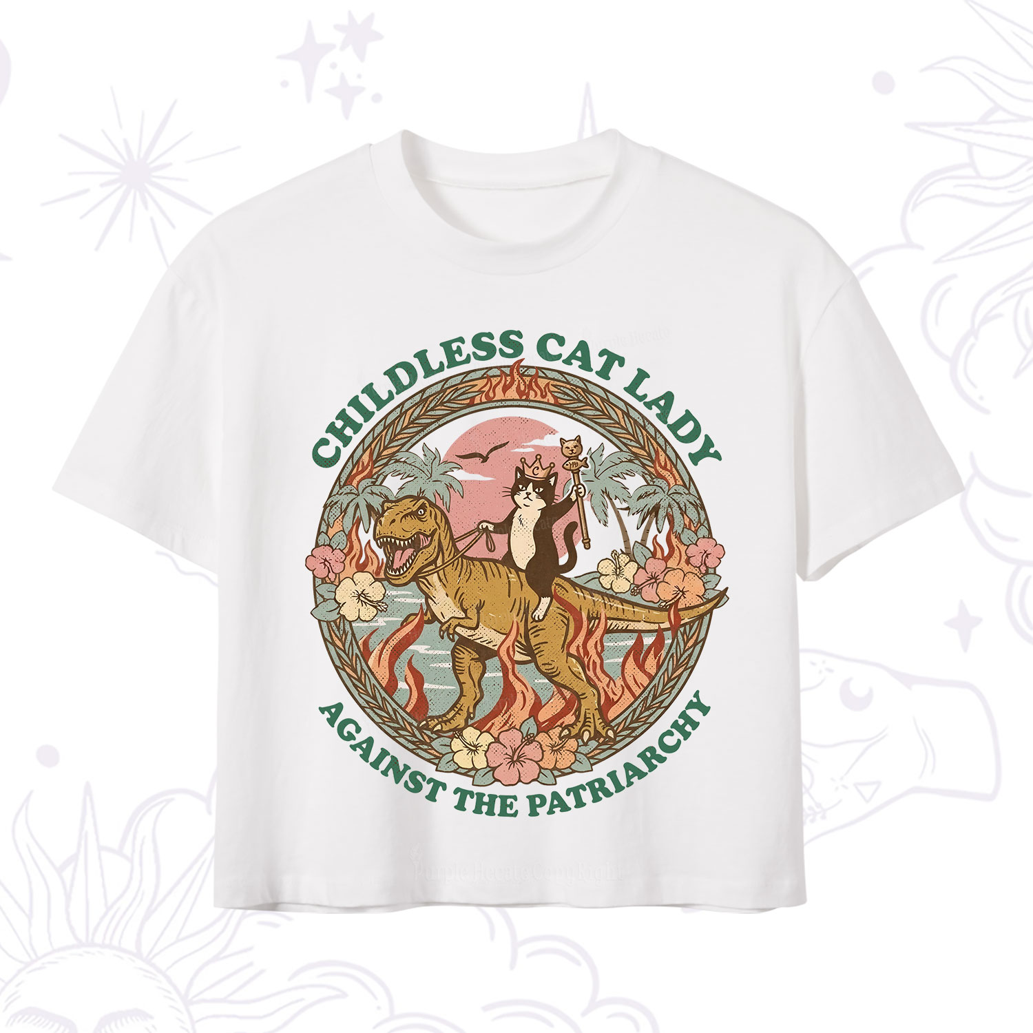 Purplehecate Childless Cat Lady Burn the Patriarchy Crop T-Shirt