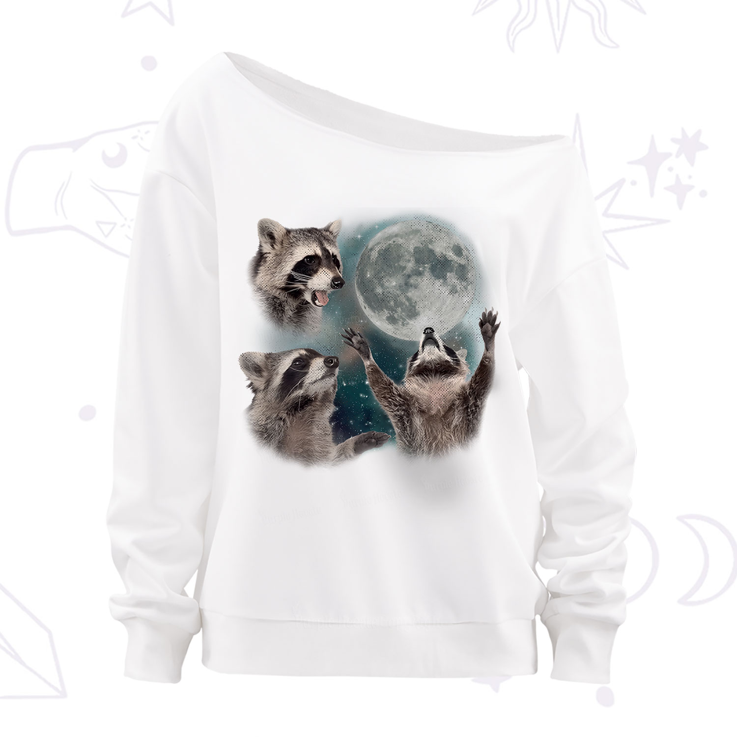 Purplehecate Three Raccoons Retro Graphic Off The Shoulder Sweatshirt