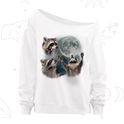 Purplehecate Three Raccoons Retro Graphic Off The Shoulder Sweatshirt
