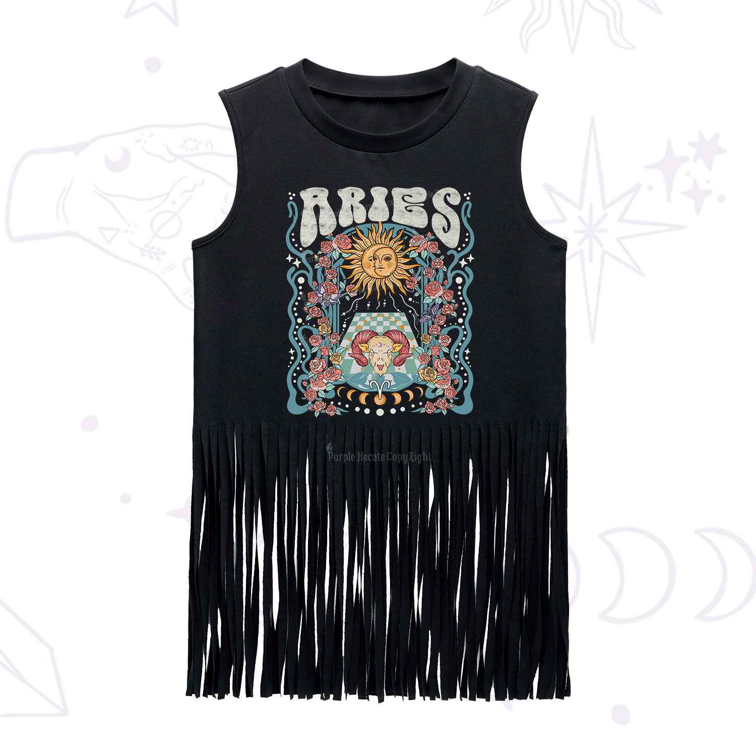 Purplehecate Aries Spirit Zodiac Fringe Tank Top