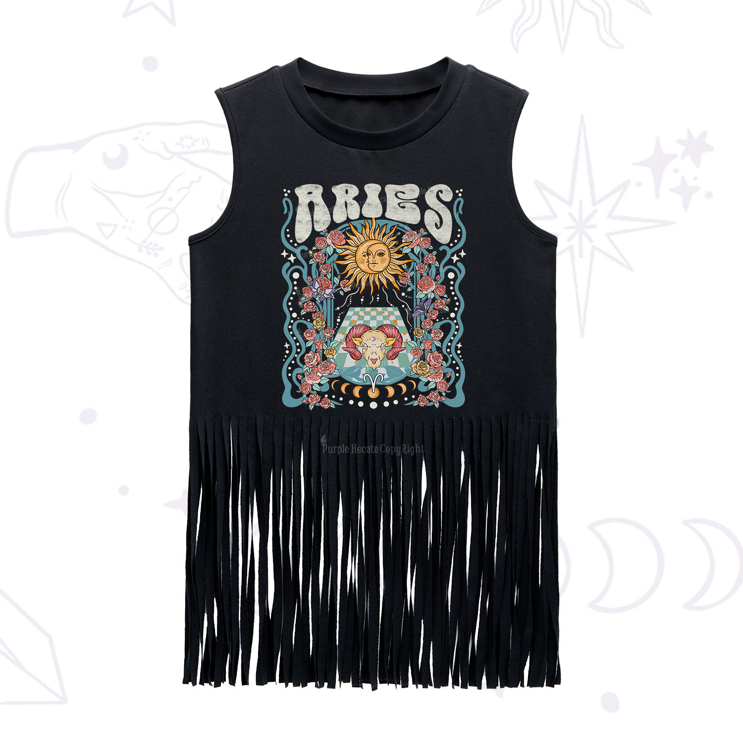 Purplehecate Aries Spirit Zodiac Fringe Tank Top