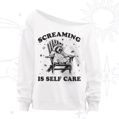 Purplehecate Screaming is Self Care Off The Shoulder Sweatshirt