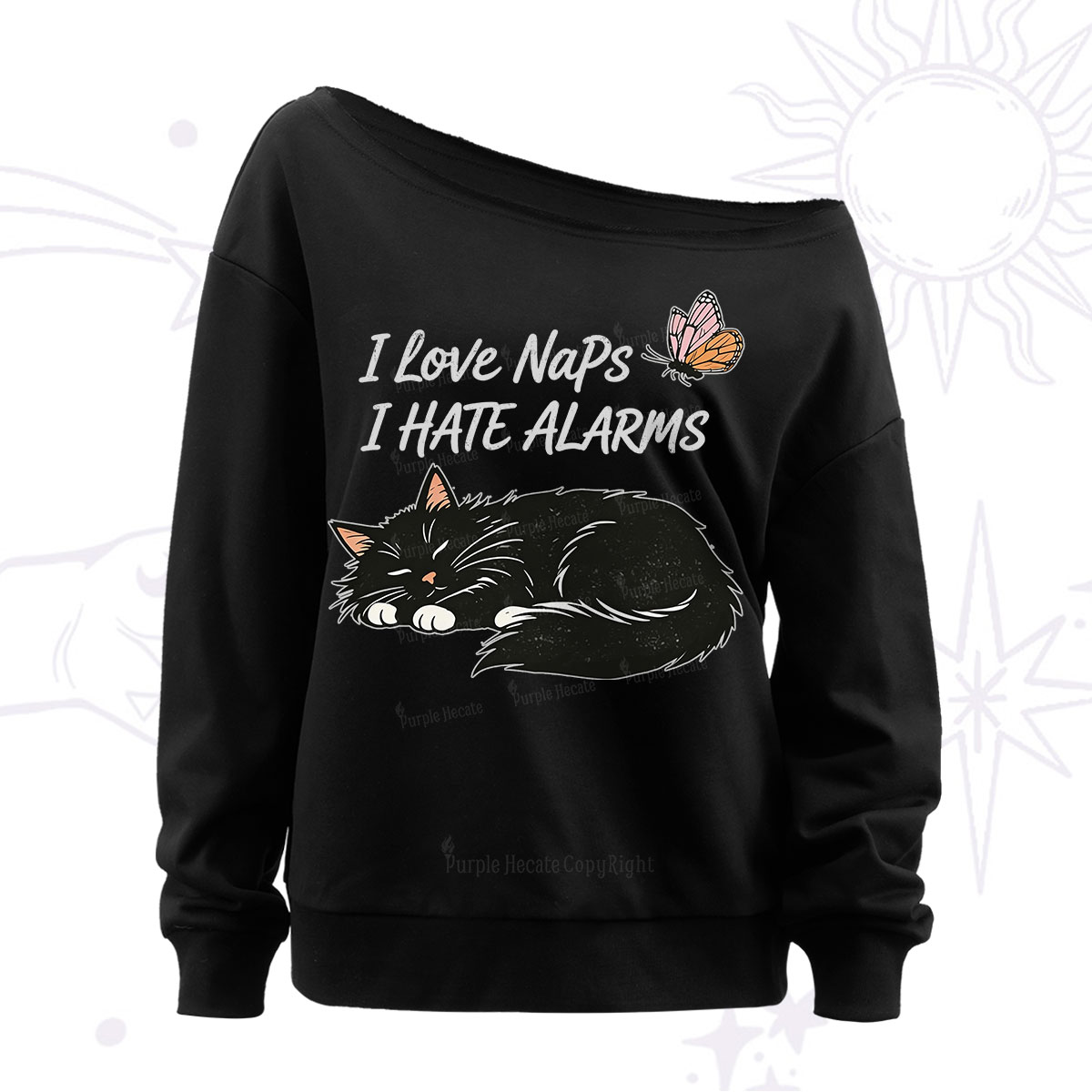 Purplehecate I Love Naps I Hate Alarms Off The Shoulder Sweatshirt