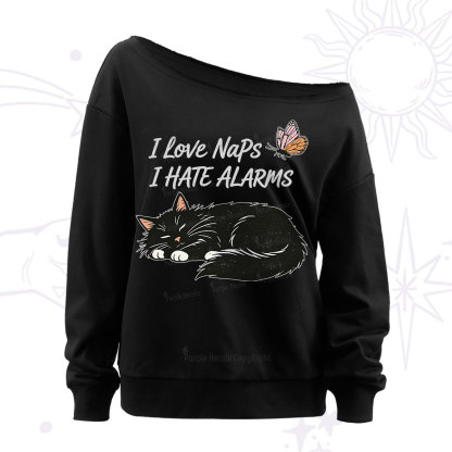 Purplehecate I Love Naps I Hate Alarms Off The Shoulder Sweatshirt