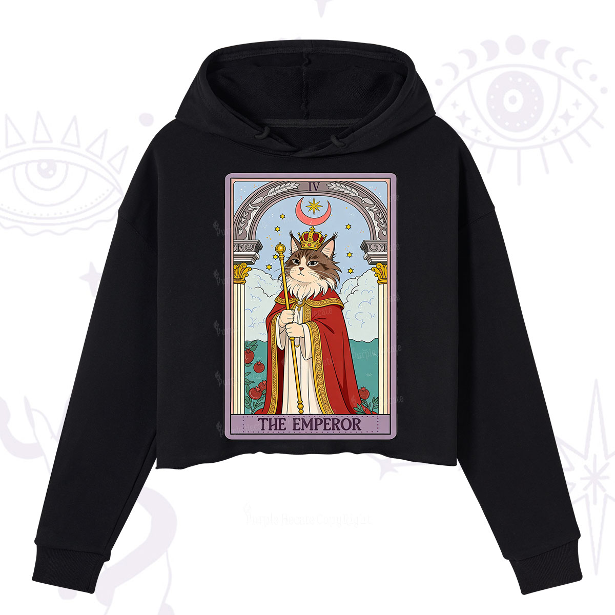Purplehecate The Emperor Cat Tarot Crop Hoodie