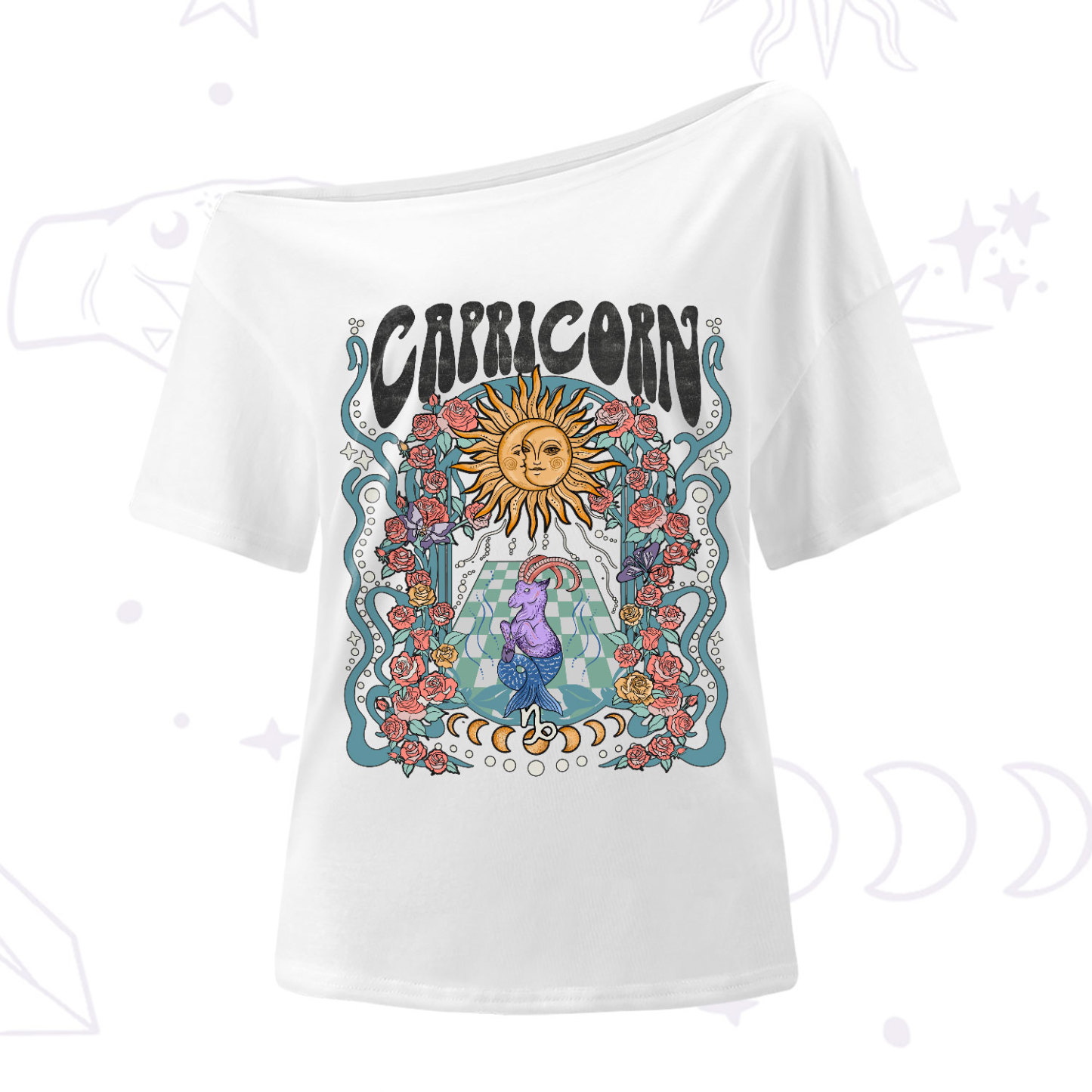 Purplehecate Capricorn Spirit Zodiac One-Shoulder T-Shirt