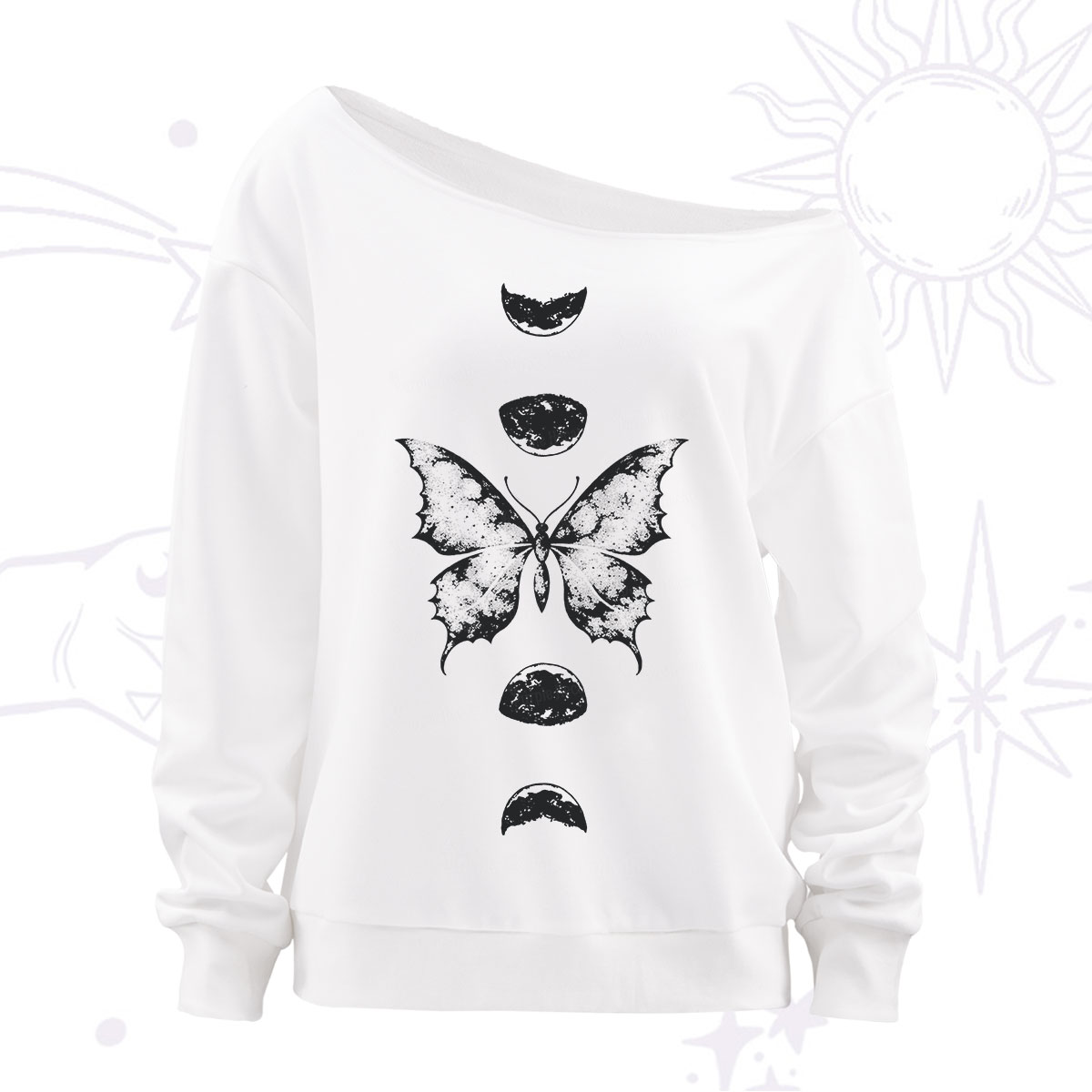 Purplehecate Lunar Butterfly Phases Off The Shoulder Sweatshirt
