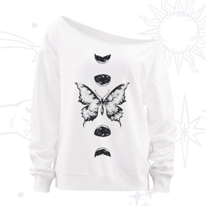 Purplehecate Lunar Butterfly Phases Off The Shoulder Sweatshirt