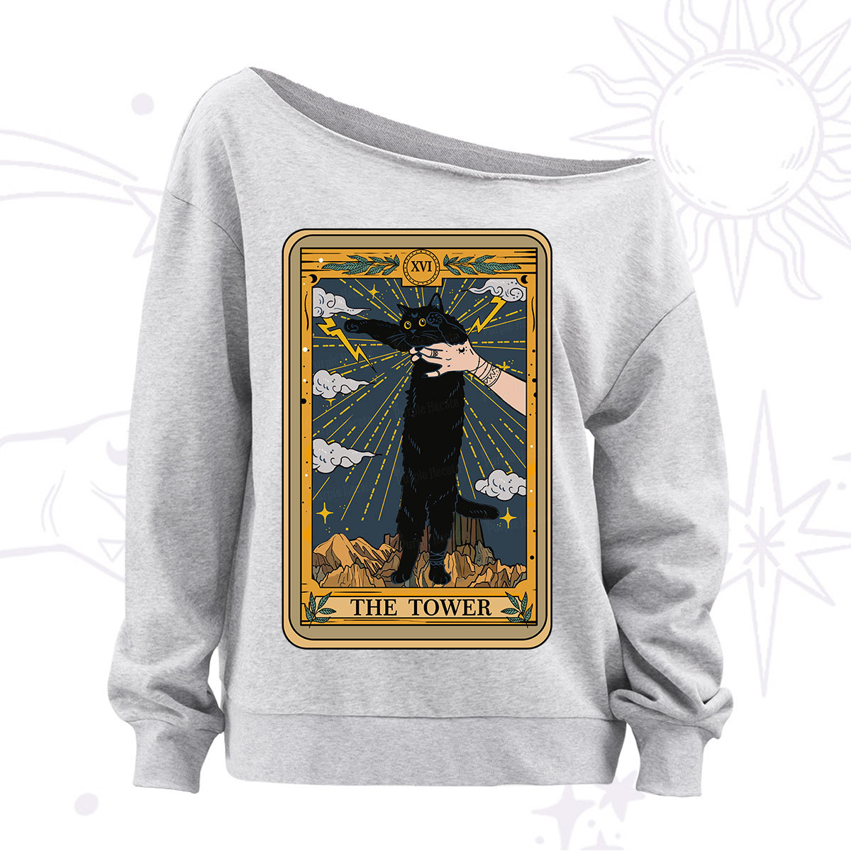Purplehecate The Tower Cats Tarot Off The Shoulder Sweatshirt