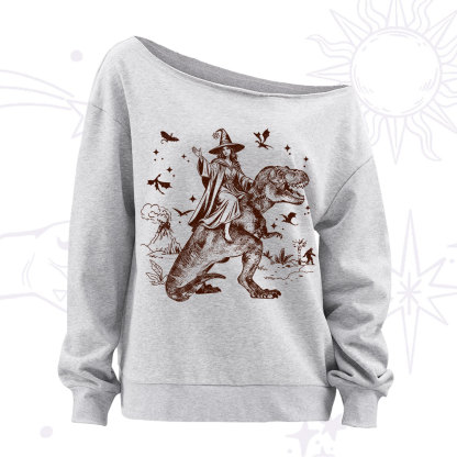 Purplehecate Witch Riding Dino Off The Shoulder Sweatshirt