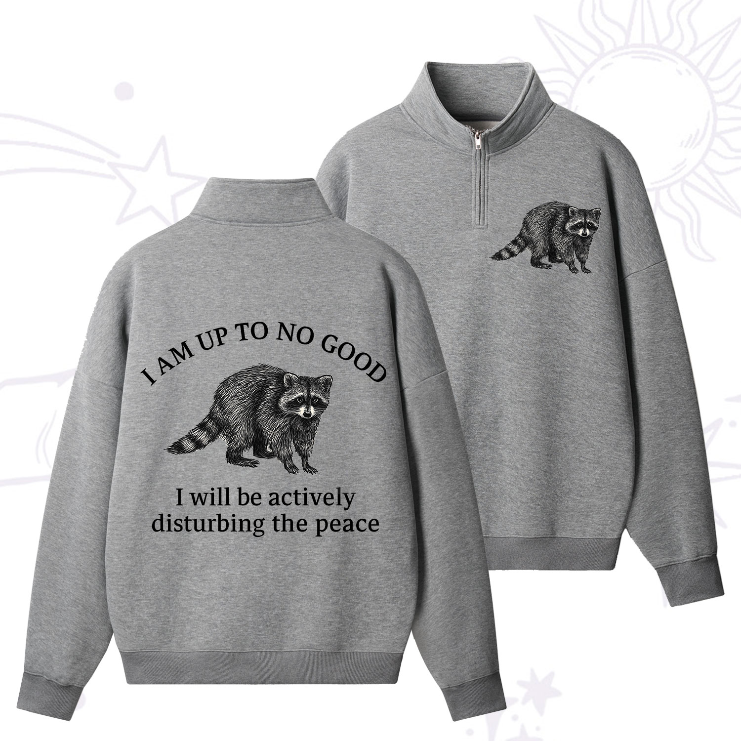 Purplehecate Trash Raccoon Backyard Wildlife Zip Fleece Sweatshirt