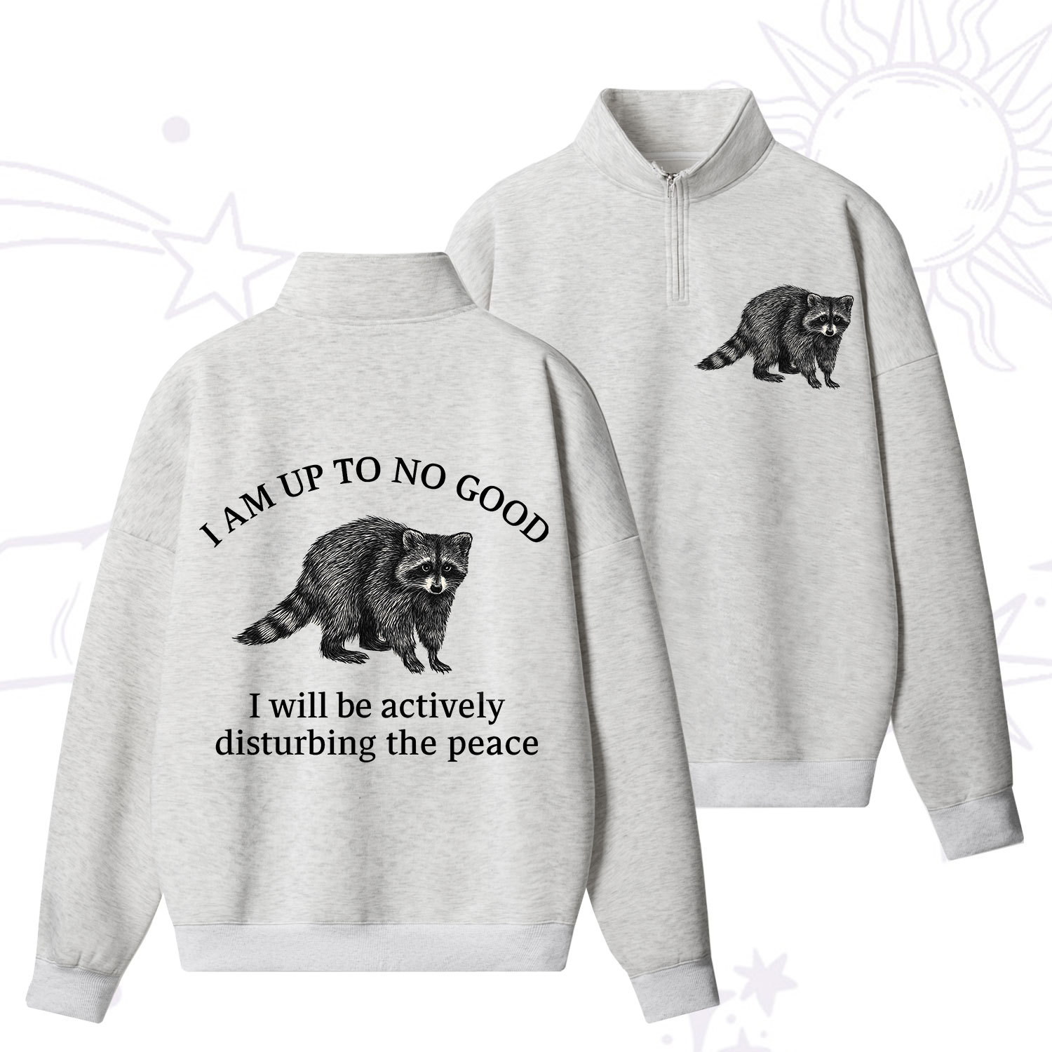 Purplehecate Trash Raccoon Backyard Wildlife Zip Fleece Sweatshirt