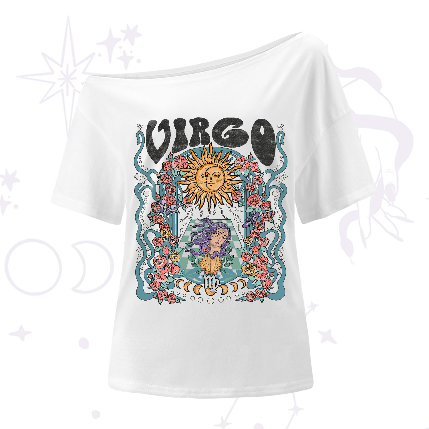 Purplehecate Virgo Spirit Zodiac One-Shoulder T-Shirt