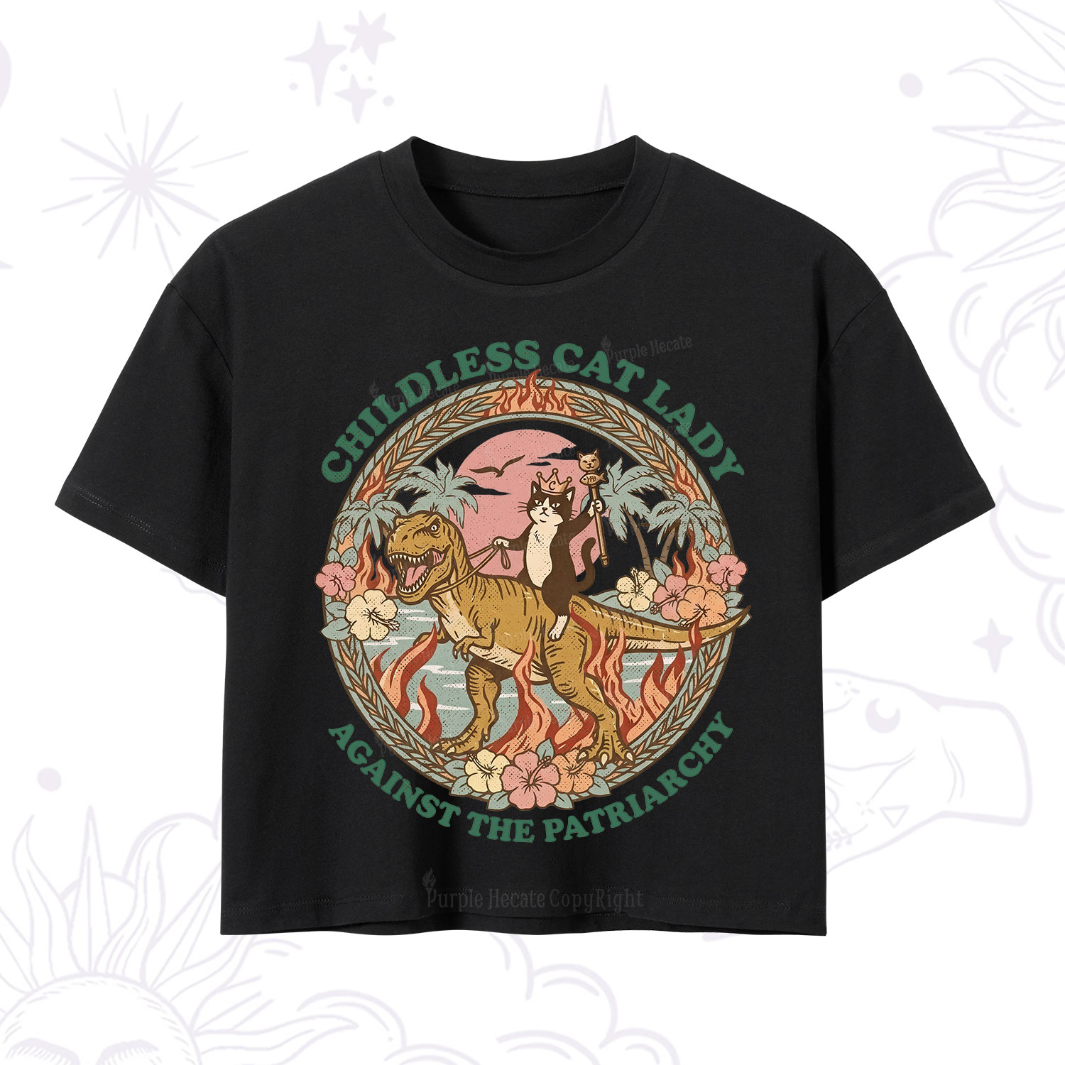 Purplehecate Childless Cat Lady Burn the Patriarchy Crop T-Shirt