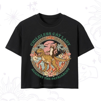 Purplehecate Childless Cat Lady Burn the Patriarchy Crop T-Shirt