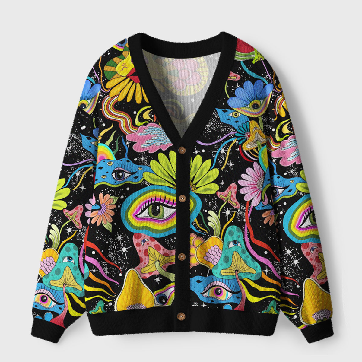 Purplehecate Eye and Mushroom Ugly Cardigan Sweaters