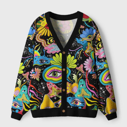 Purplehecate Eye and Mushroom Ugly Cardigan Sweaters