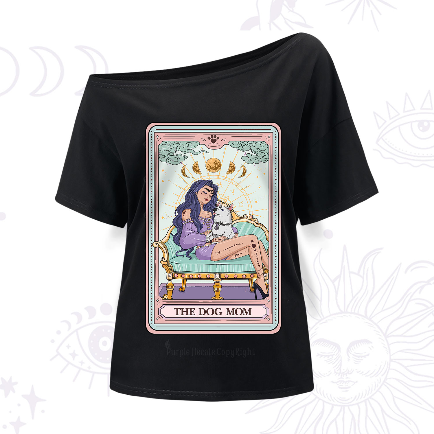 Purplehecate The Dog Mom Tarot Card One Shoulder T-Shirt
