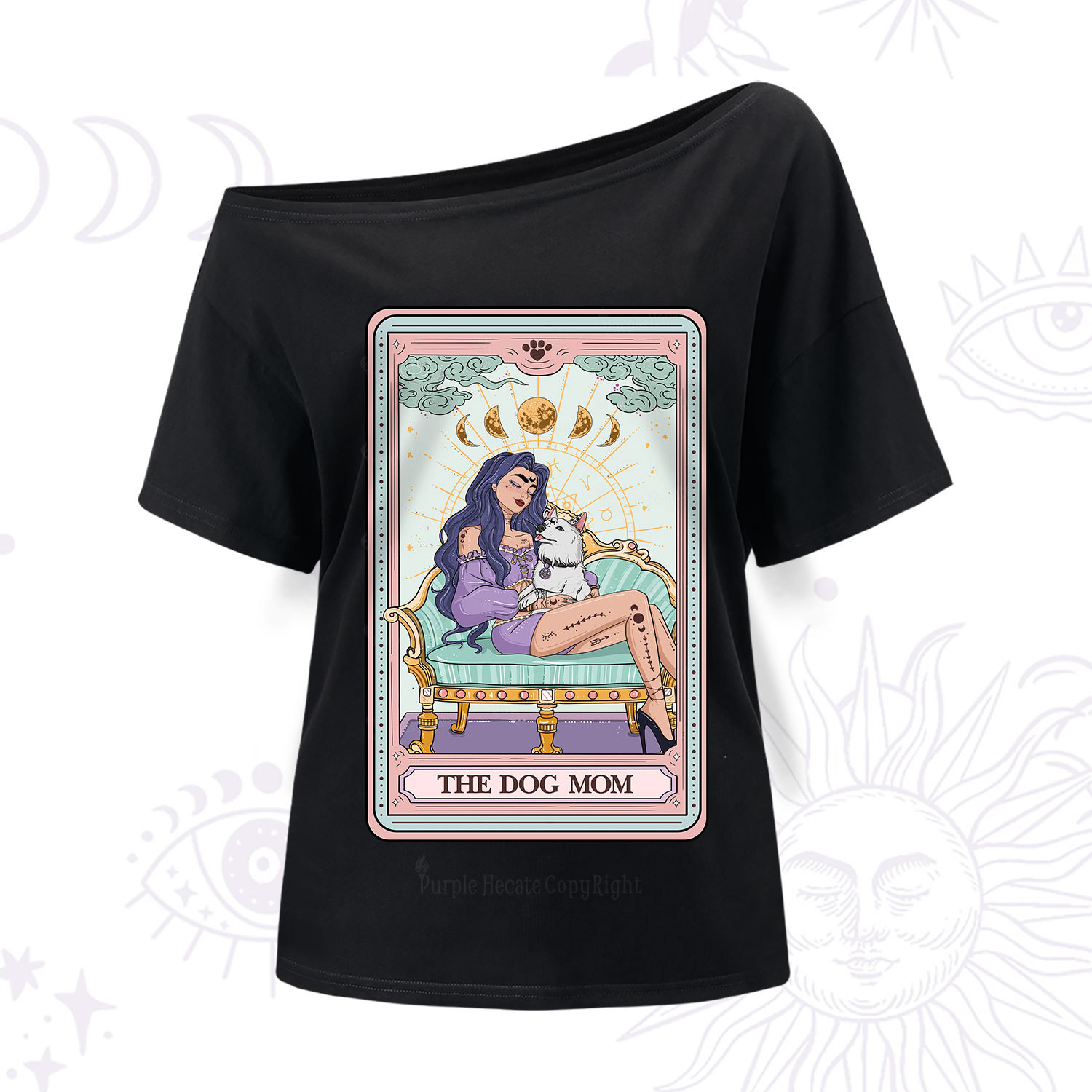 Purplehecate The Dog Mom Tarot Card One Shoulder T-Shir