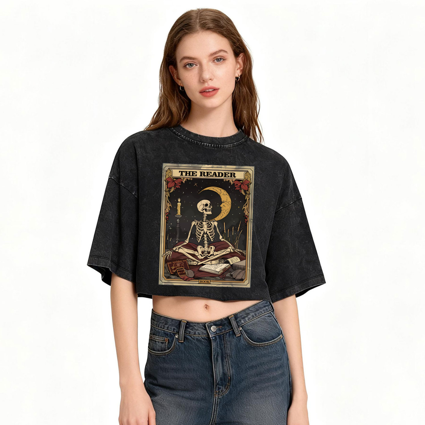 Purplehecate The Reader Tarot Card Washed Cropped T-Shirt