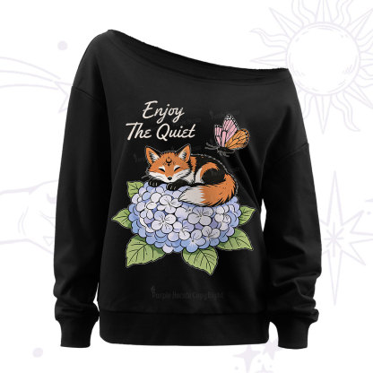 Purplehecate Enjoy The Quiet Fox Off The Shoulder Sweatshirt