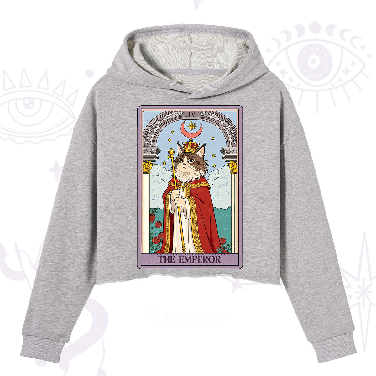 Purplehecate The Emperor Cat Tarot Crop Hoodie