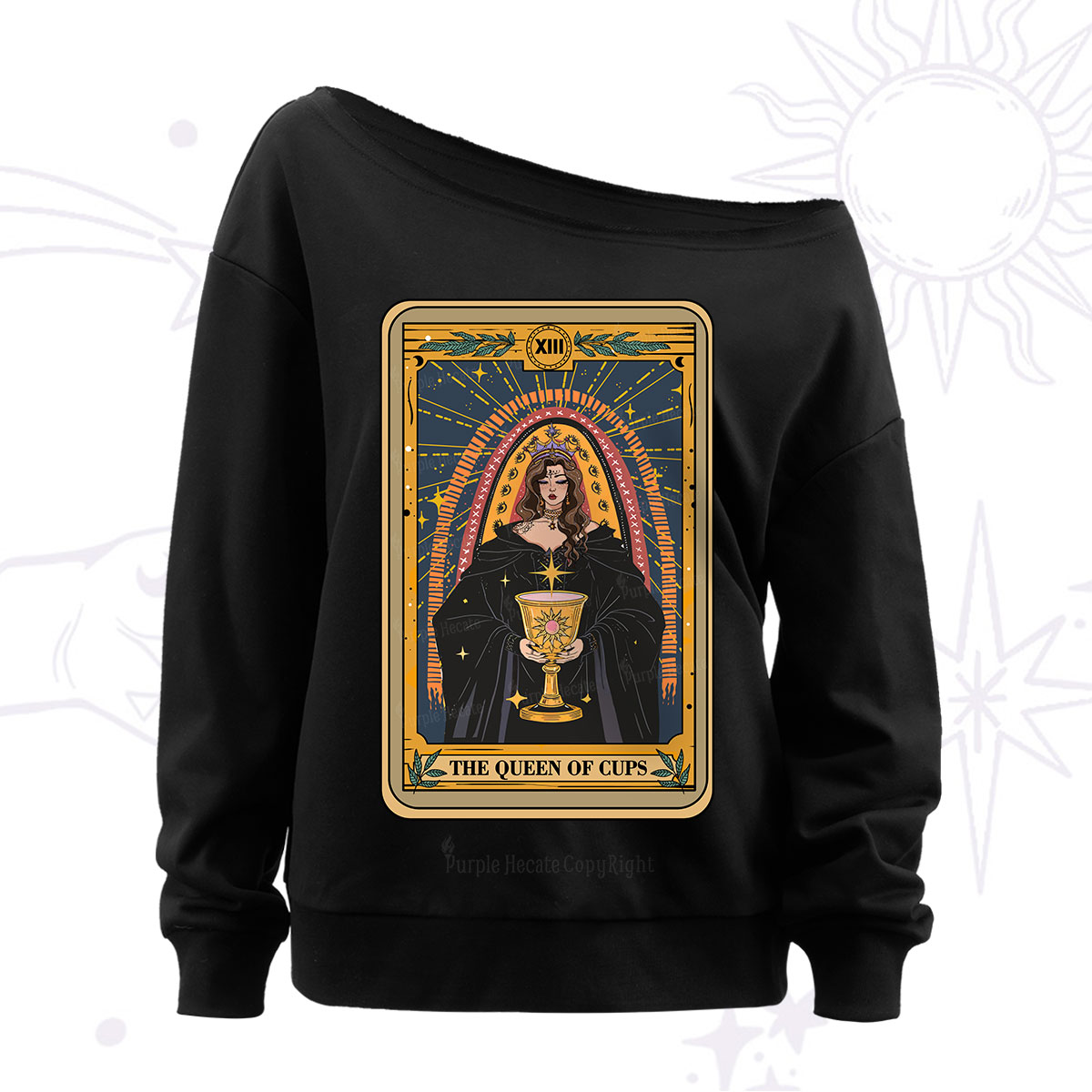 Purplehecate The Queen of Cups Tarot Off The Shoulder Sweatshirt