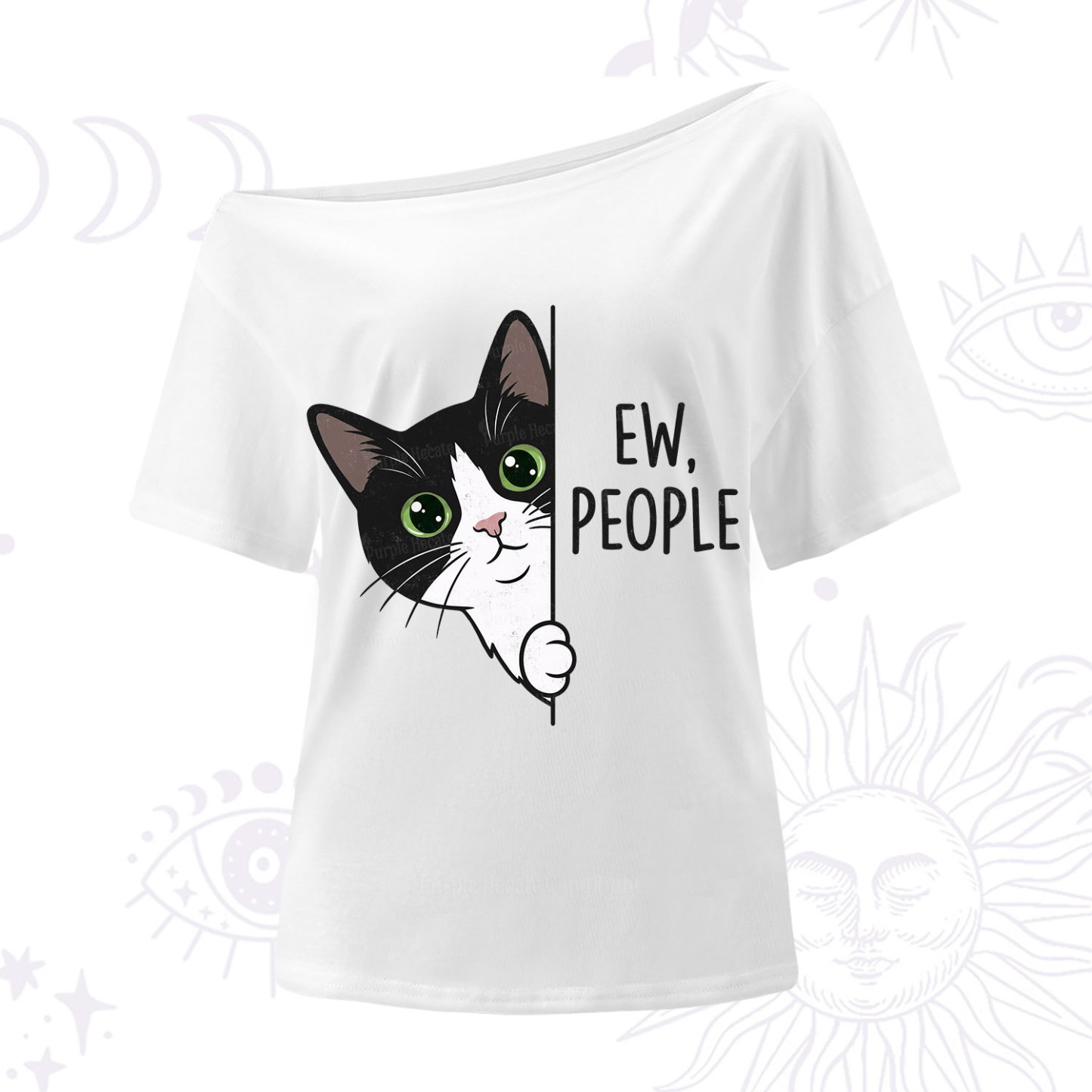 Purplehecate Funny Cat Ew People One Shoulder T-Shirt