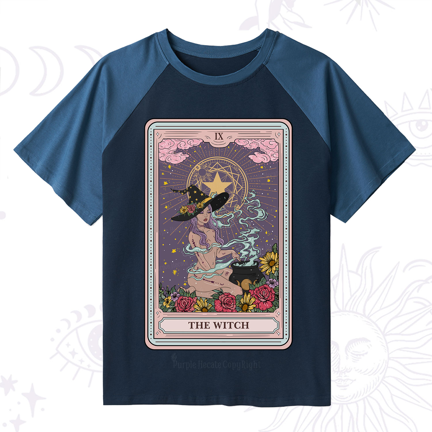 Purplehecate The Witch Tarot Raglan Short Sleeve T‑Shirt