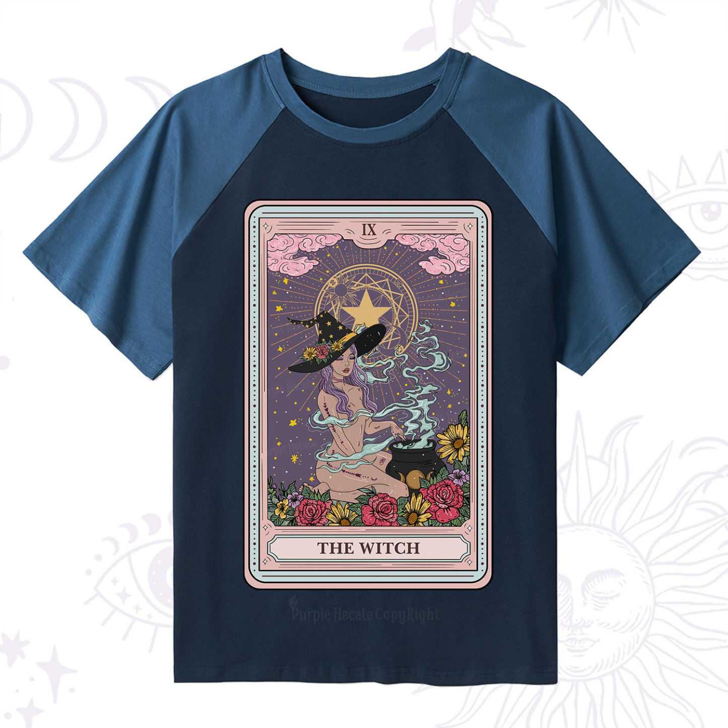 Purplehecate The Witch Tarot Raglan Short Sleeve T‑Shirt