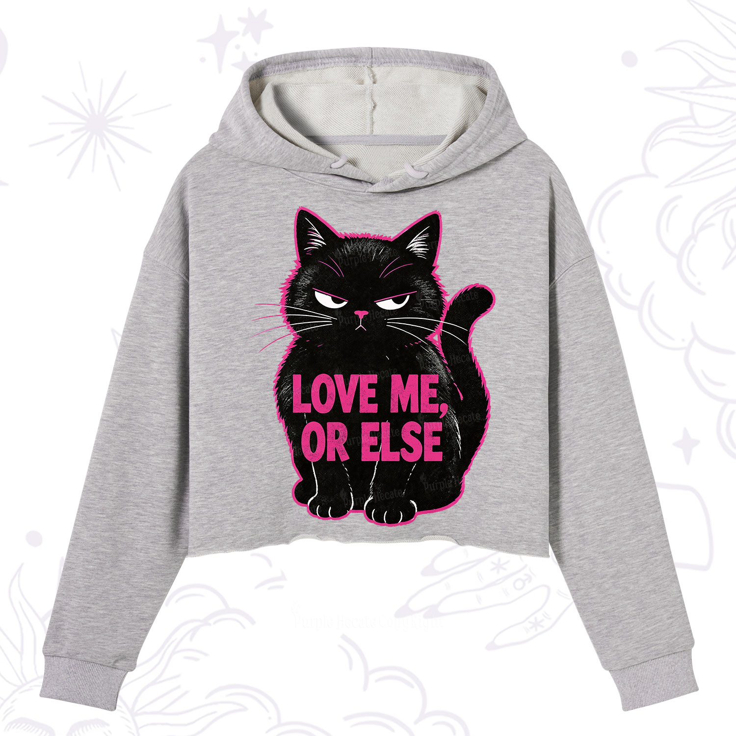 Purplehecate Grumpy Black Cat Love Me or Else Crop Hoodie