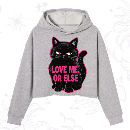 Purplehecate Grumpy Black Cat Love Me or Else Crop Hoodie