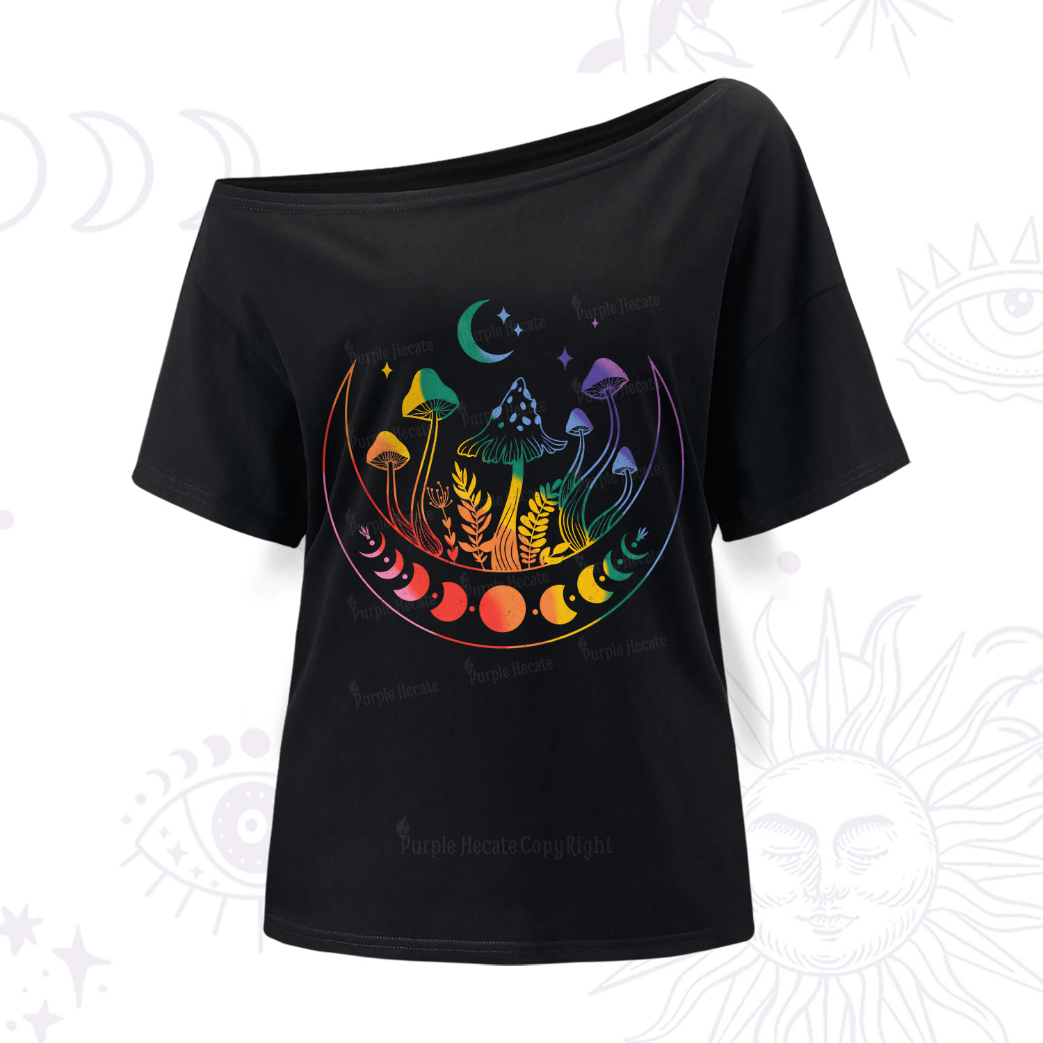 Purplehecate Pride Mushroom Rainbow One Shoulder T-Shirt