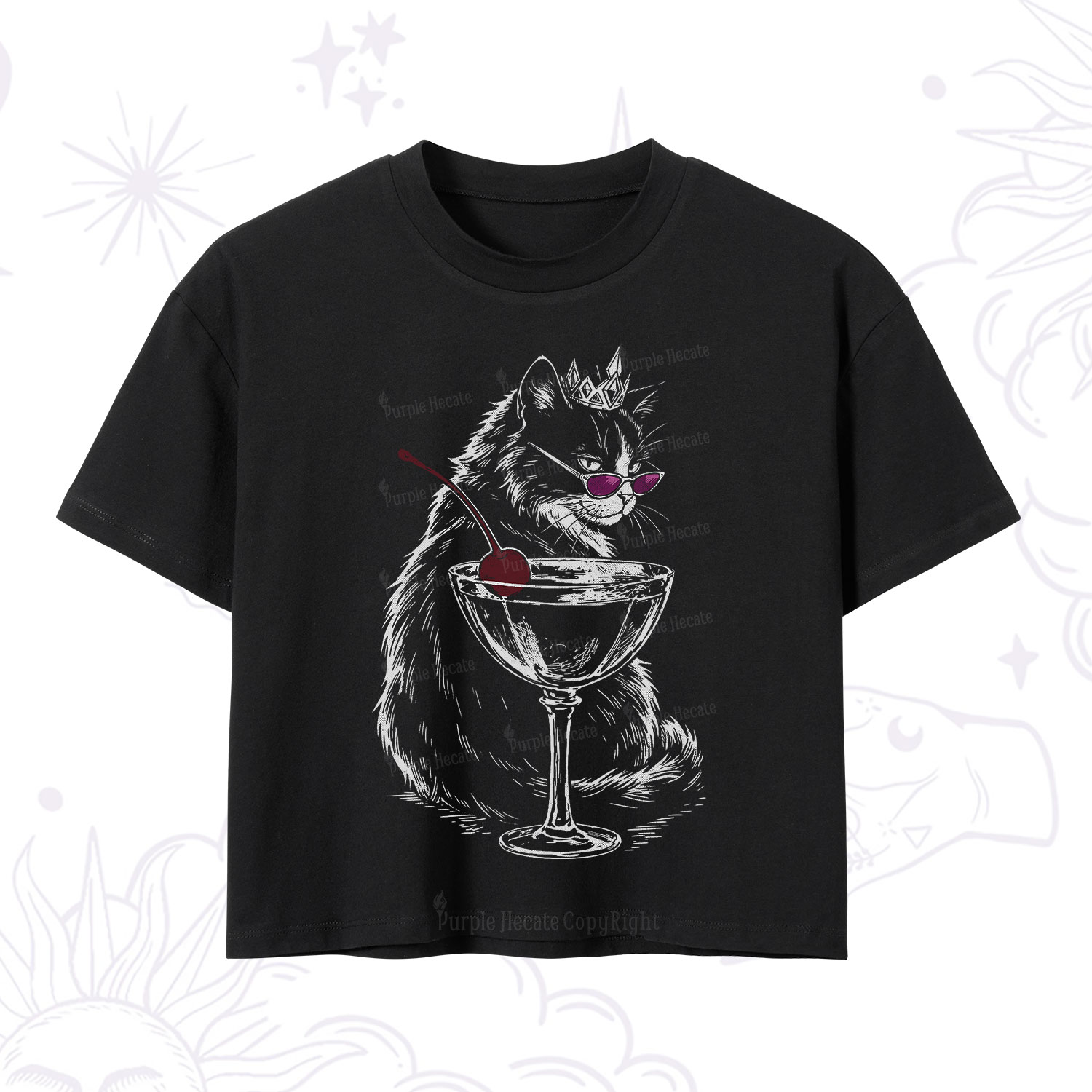 Purplehecate Martini Queen Cat Crop T-Shirt