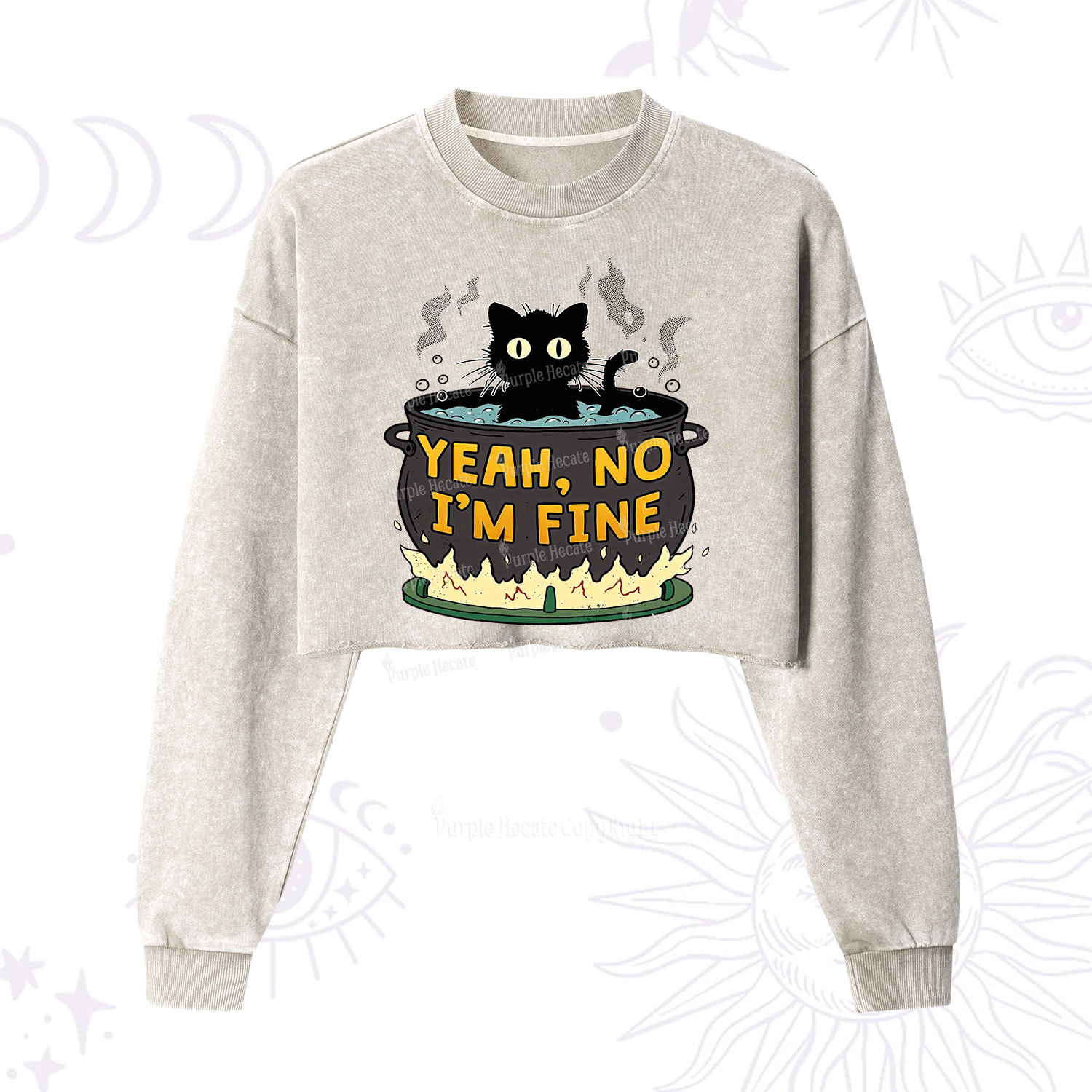 Purplehecate Yeah No I'm Fine Cropped Washed Sweatshirt