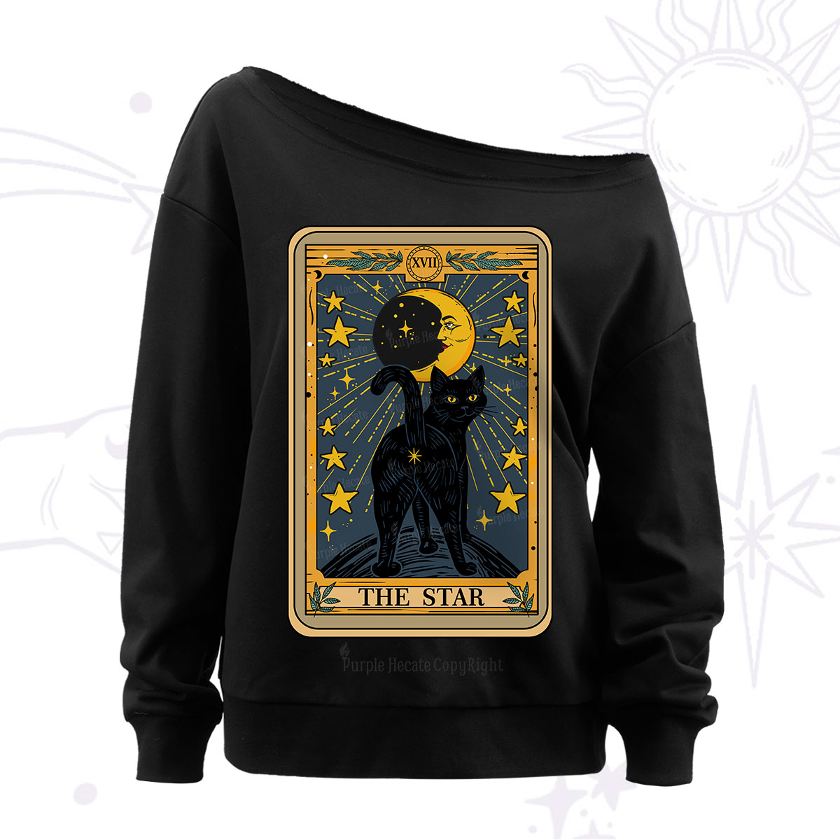 Purplehecate The Star Tarot Cat Off The Shoulder Sweatshirt
